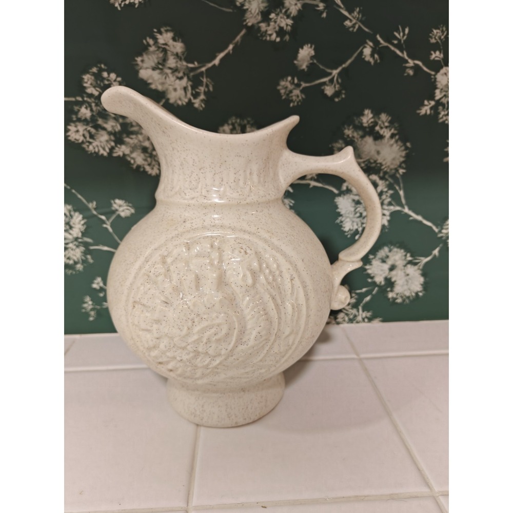 McCoy USA Pitcher w/Raised Turkey Design  Vintage Thanksgiving Fall Decor